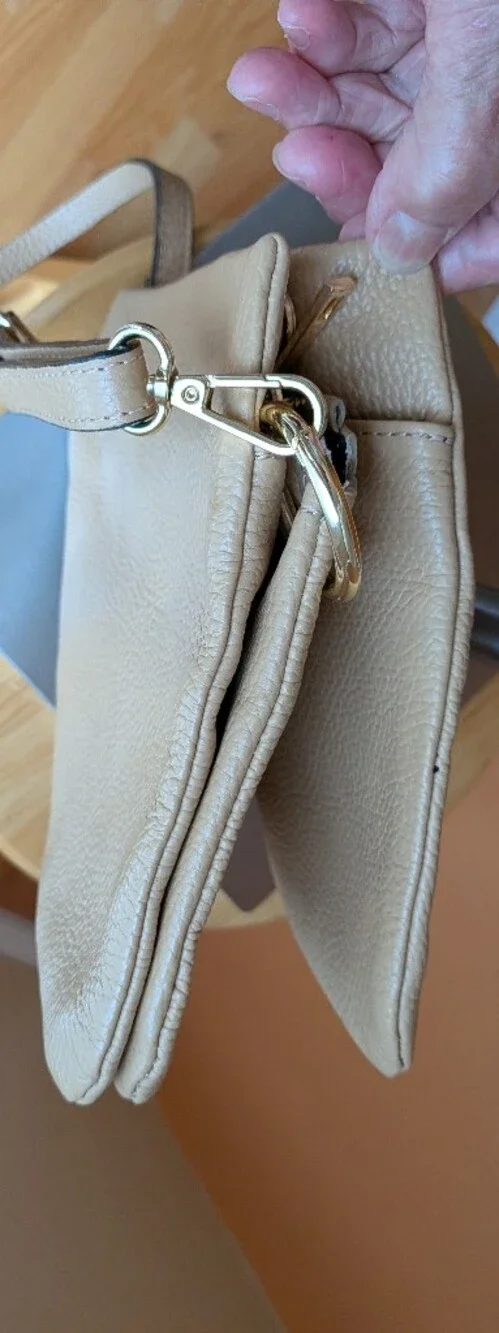 Debbie Katz Womens Beige Leather Crossbody Bag - Neutral Everyday Style
